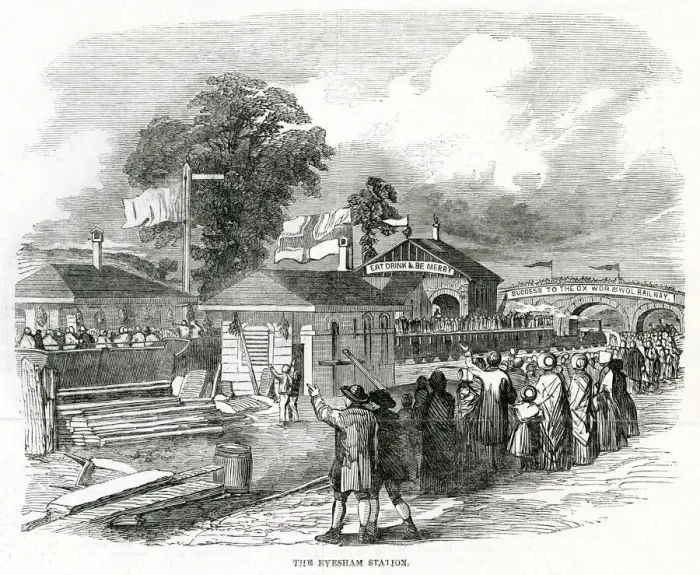 Framed Print : Railway station at Evesham, Worcestershire 1852