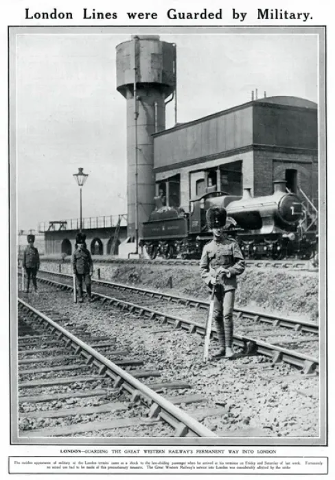 Framed Print : Railway strike 1911: London lines being guarded Framed Print : Railway strike 1911: London lines being guarded