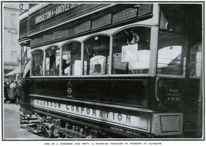 Framed Print : Railway strike 1911: Tramcar damage by strikers at Glasgow Framed Print : Railway strike 1911: Tramcar damage by strikers at Glasgow