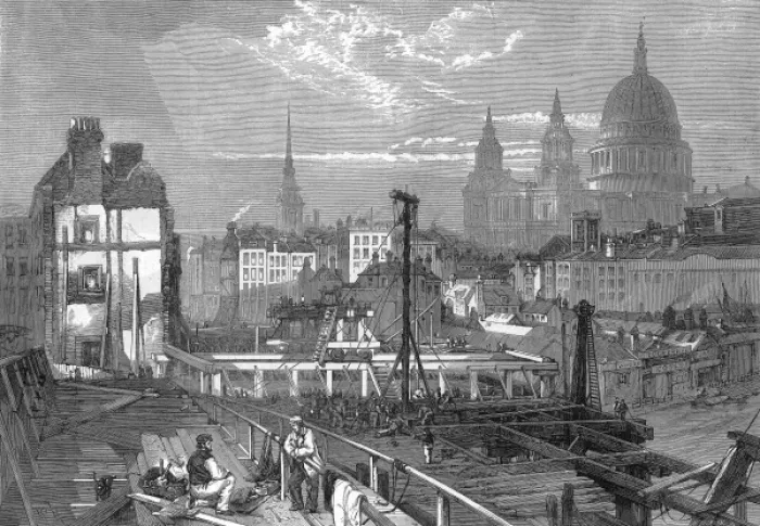 Framed Print : Railway Works at Blackfriars, London, 1864 Framed Print : Railway Works at Blackfriars, London, 1864