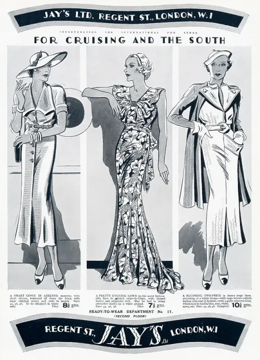 Framed Print : Three ready to wear cruising outfits for women. Date: 1935