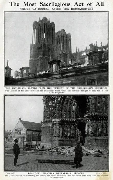 Framed Print : Reims Cathedral, France, after German bombing, WW1 Framed Print : Reims Cathedral, France, after German bombing, WW1