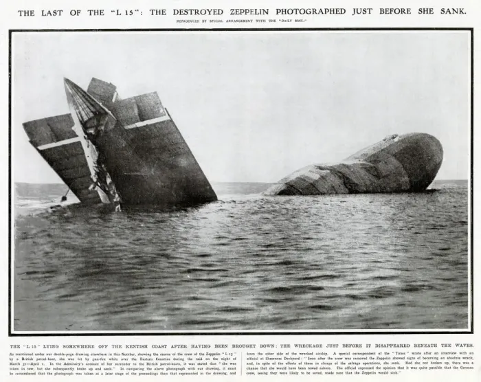 Framed Print : The remains of the German zeppelin L-15 sinking off the Kentish coast in 1916