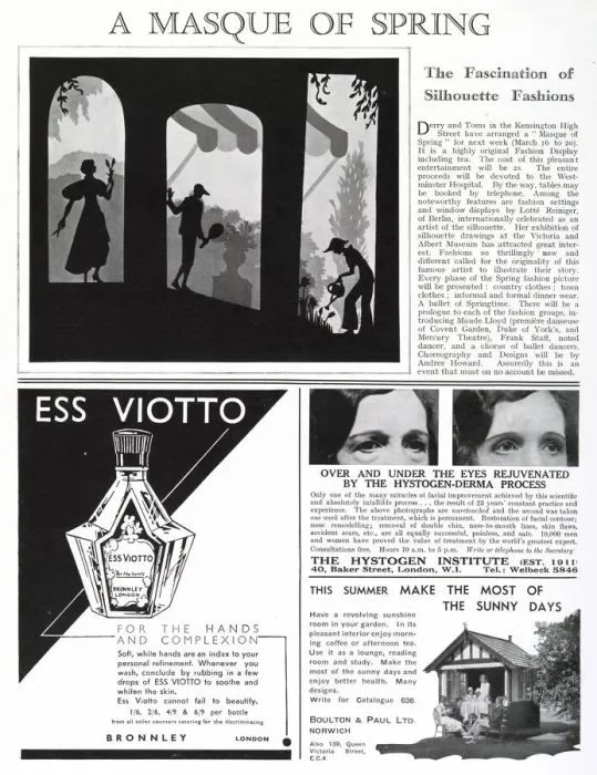 Framed Print : Report in The Tatler about a fashion event for spring fashions with settings