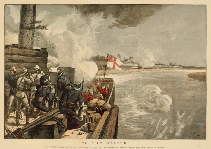 Framed Print : TO THE RESCUE ! Lord Charles Beresford relieves Sir Charles Wilson on the Nile island Framed Print : TO THE RESCUE ! Lord Charles Beresford relieves Sir Charles Wilson on the Nile island