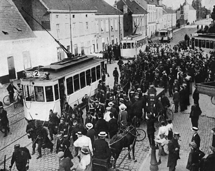 Framed Print : Retreating Belgian army in Ghent, 1914