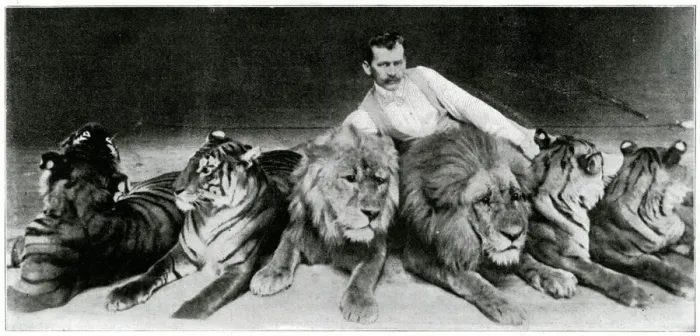 Framed Print : Richard Sawade with lions & tigers at the London Hippodrome Framed Print : Richard Sawade with lions & tigers at the London Hippodrome