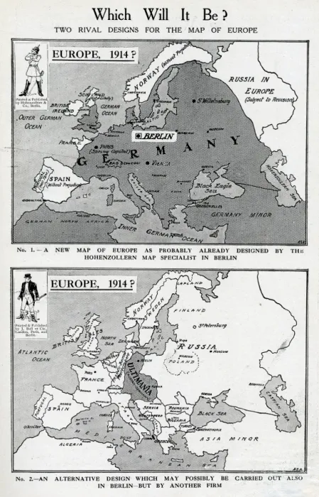 Framed Print : Two rival designs for the Map of Europe, WW1 Framed Print : Two rival designs for the Map of Europe, WW1