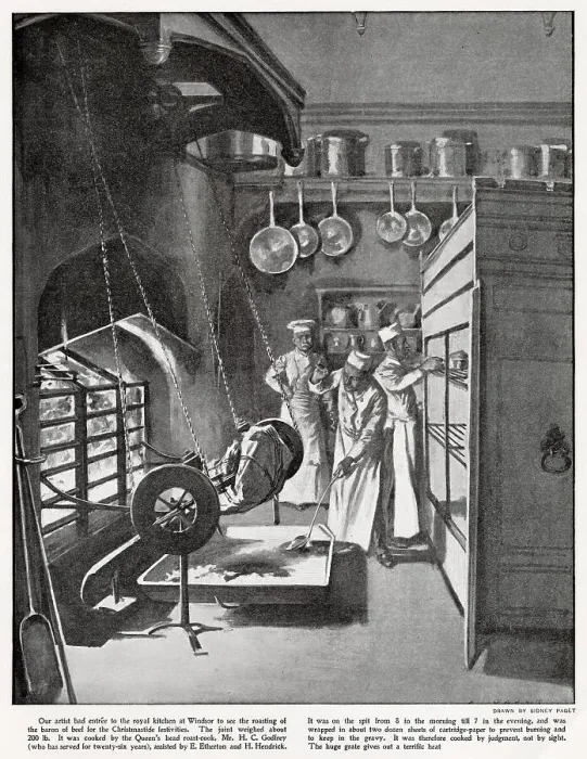 Framed Print : Roasting of the baron of beef for the Christmastide Festival, held over a weekend in the first week in December each year. Date: 1900