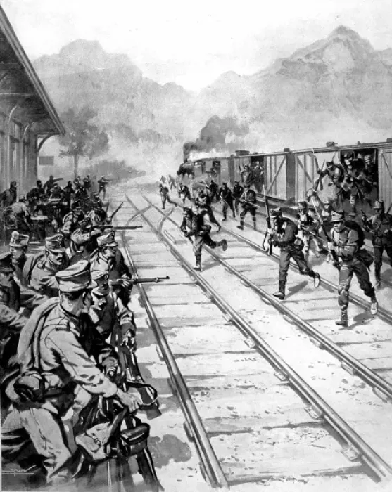 Framed Print : Romanian Troops attacking Ghemesh Station, Austro-Hungaria Framed Print : Romanian Troops attacking Ghemesh Station, Austro-Hungaria