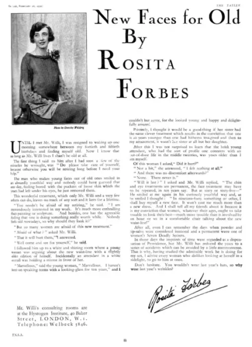 Framed Print : Rosita Forbes endorsing Mr Willi, plastic surgeon