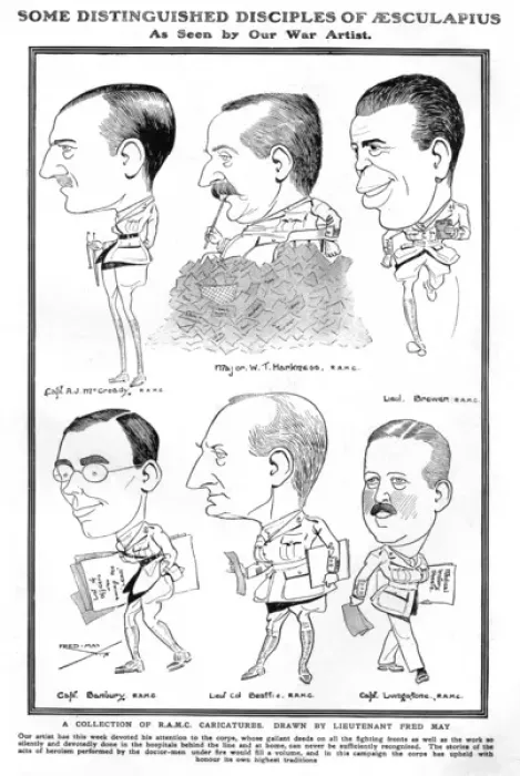 Framed Print : Royal Army Medical Corps caricatures by Fred May Framed Print : Royal Army Medical Corps caricatures by Fred May