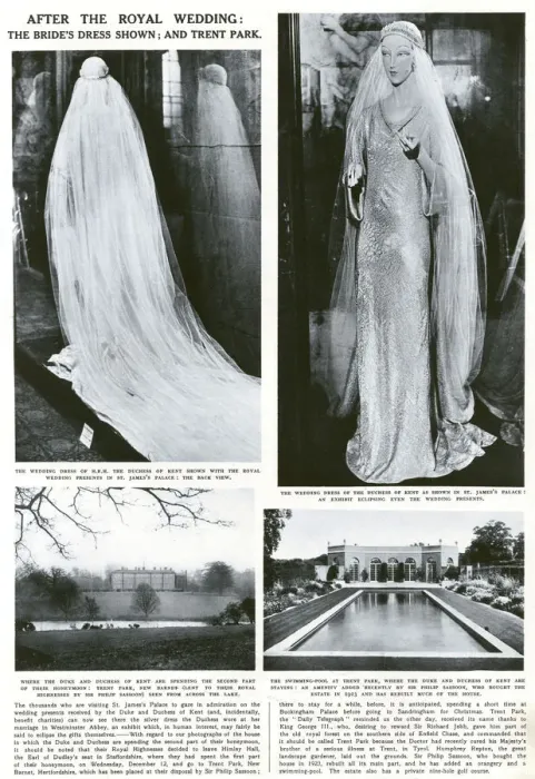 Framed Print : Royal Wedding 1934 - brides dress and Trent Park Framed Print : Royal Wedding 1934 - brides dress and Trent Park