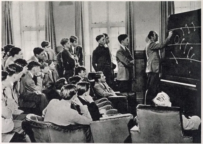 Framed Print : Rugby tactics being demonstrated to the school XV by Mr. Wort, the Housemaster of Talbot House. Date: 1959