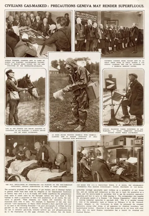 Framed Print : Russians wearing gas-masks in precaution of a chemical warfare attack Framed Print : Russians wearing gas-masks in precaution of a chemical warfare attack