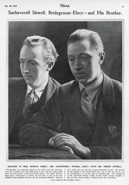 Framed Print : Sacheverell Sitwell (left), bridegroom-elect, and his brother Osbert. The engagement of Sacheverell Sitwell to Miss Georgia Doble has been announced. Date: 1925 Framed Print : Sacheverell Sitwell (left), bridegroom-elect, and his brother Osbert. The engagement of Sacheverell Sitwell to Miss Georgia Doble has been announced. Date: 1925