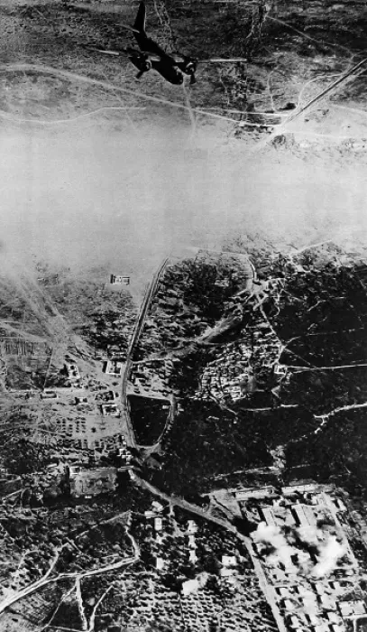 Framed Print : SaF bomber attacking German barracks in North Africa; Secon