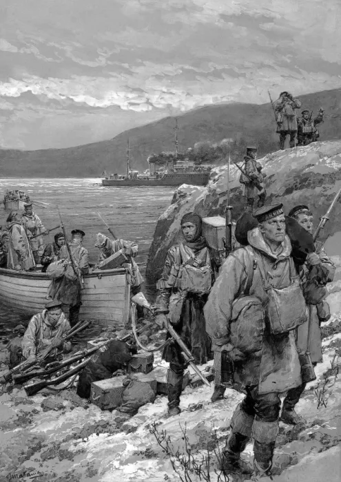 Framed Print : Sailors landed on a beach, WW2 Framed Print : Sailors landed on a beach, WW2