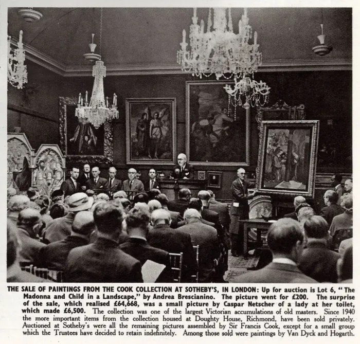 Framed Print : Sale of paintings from the Cook Collection, Sothebys 1958 Framed Print : Sale of paintings from the Cook Collection, Sothebys 1958