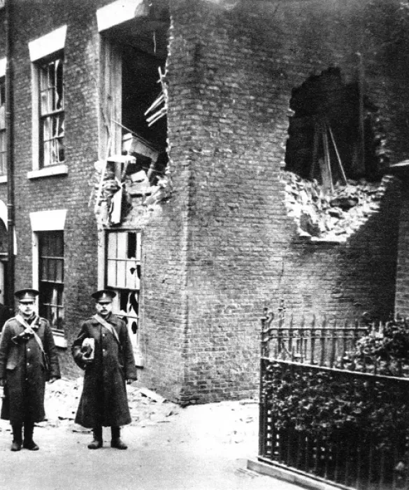 Framed Print : Scarborough after the German east coast bombardment: Kingscliffe camp offices damaged by a shell Framed Print : Scarborough after the German east coast bombardment: Kingscliffe camp offices damaged by a shell