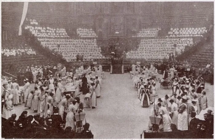 Framed Print : Scene from the annual celebrations of Dr. Barnardo's Homes in The Royal Albert Hall. Here in the Training Housewives display, the young women demonstrate laundry work. An exhibition of the good work of Dr Framed Print : Scene from the annual celebrations of Dr. Barnardo's Homes in The Royal Albert Hall. Here in the Training Housewives display, the young women demonstrate laundry work. An exhibition of the good work of Dr