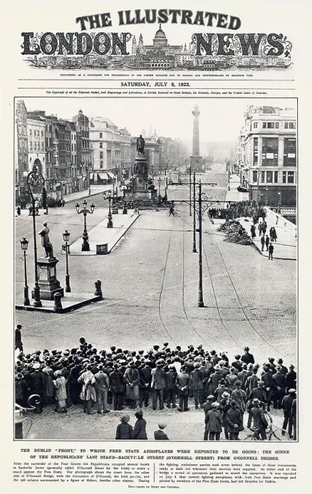 Framed Print : The scene of the Republicans last stand in Sackville Street (new name O'Connell Street) from O'Connell Bridge