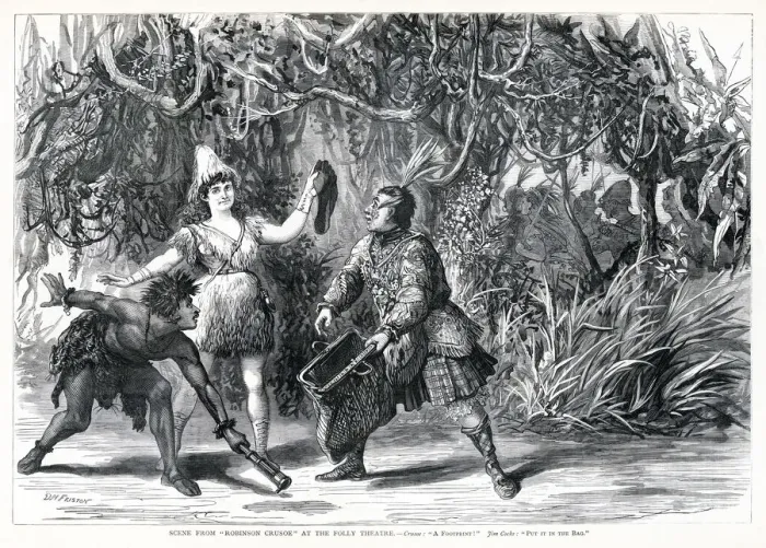 Framed Print : Scene from Robinson Crusoe at the Folly Theatre, London. Date: 1876