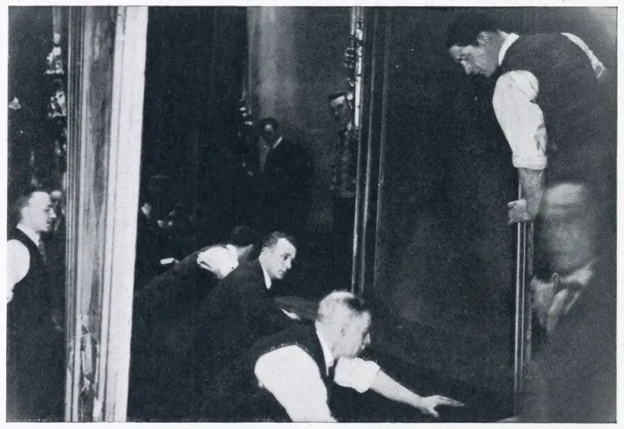Framed Print : Behind the scenes at the London Hippodrome, scene shifters