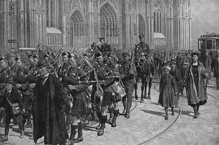 Framed Print : Scots Guards marching through Cologne, WW1