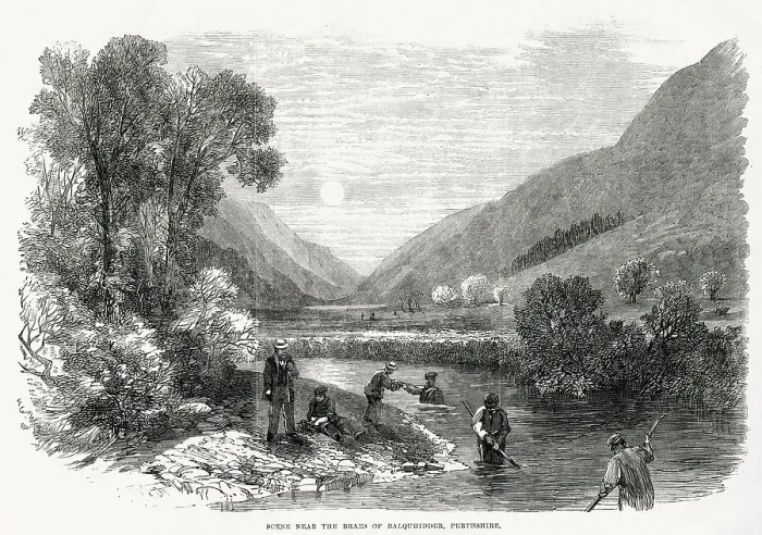 Framed Print : The Scottish Pearl Fishery - scene near the Braes of Balquhidder, Perthshire, Scotland. Date: 1864 Framed Print : The Scottish Pearl Fishery - scene near the Braes of Balquhidder, Perthshire, Scotland. Date: 1864