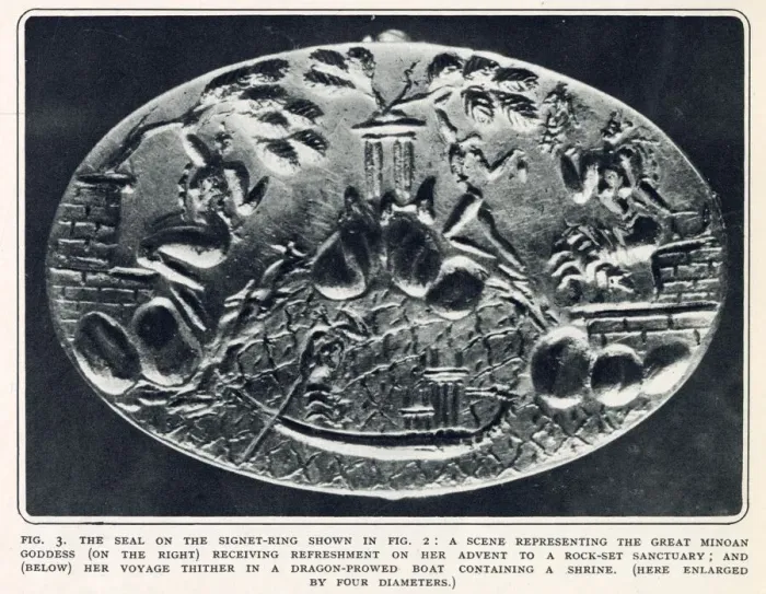Framed Print : The seal of a royal Minoan signet ring found at Knossos in Crete. Date: 1931 Framed Print : The seal of a royal Minoan signet ring found at Knossos in Crete. Date: 1931