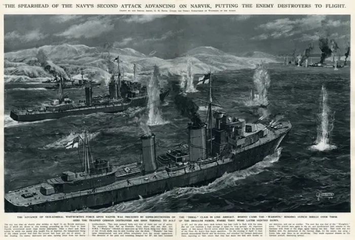 Framed Print : Second British action in Narvik harbour by G. H. Davis