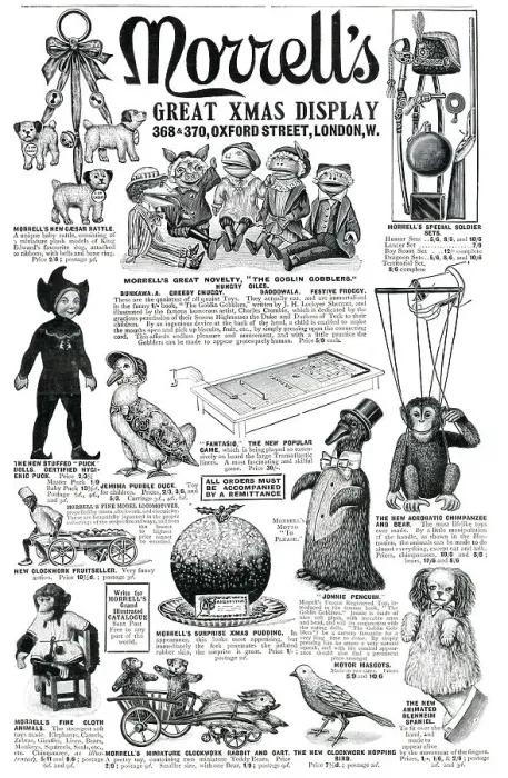 Framed Print : A selection of Christmas novelty gifts for children, shop at Oxford Street, London. Date: 1910