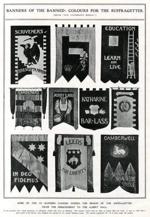 Framed Print : Selection of suffragette banners 1908