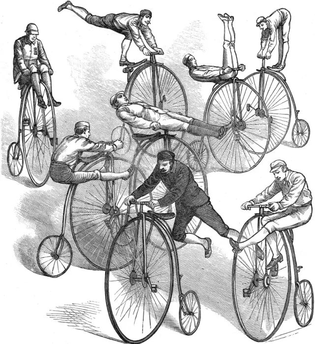 Framed Print : A Selection of Ways to Ride a Penny Farthing Bicycle, 1881 Framed Print : A Selection of Ways to Ride a Penny Farthing Bicycle, 1881