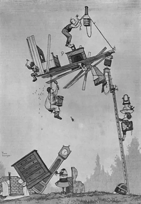 Framed Print : Self-Help in War Time by Heath Robinson Building a Bungalow Framed Print : Self-Help in War Time by Heath Robinson Building a Bungalow