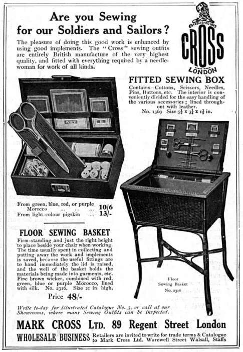 Framed Print : Sewing boxes and baskets, WW1 Framed Print : Sewing boxes and baskets, WW1