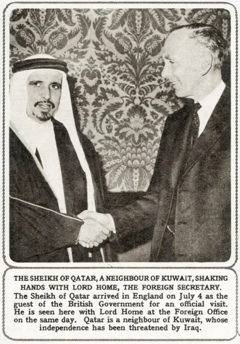 Framed Print : Sheikh of Qatar shakes hands Lord Home