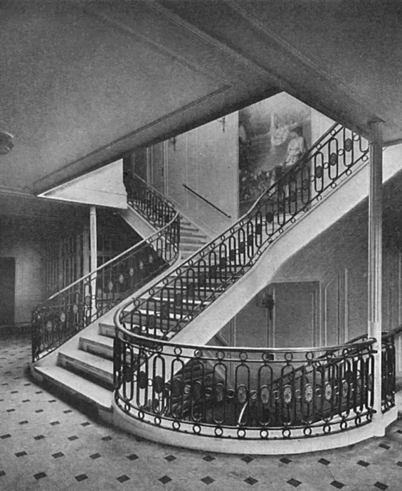 Framed Print : Ship interiors: the main staircase of the Amerika, 1905 Framed Print : Ship interiors: the main staircase of the Amerika, 1905