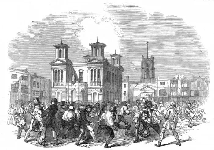 Framed Print : Shrove Tuesday Football Match, Kingston-Upon-Thames, 1846 Framed Print : Shrove Tuesday Football Match, Kingston-Upon-Thames, 1846