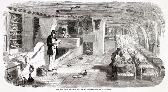 Framed Print : The sick deck of the Belleisle hospital ship in Faro Sound