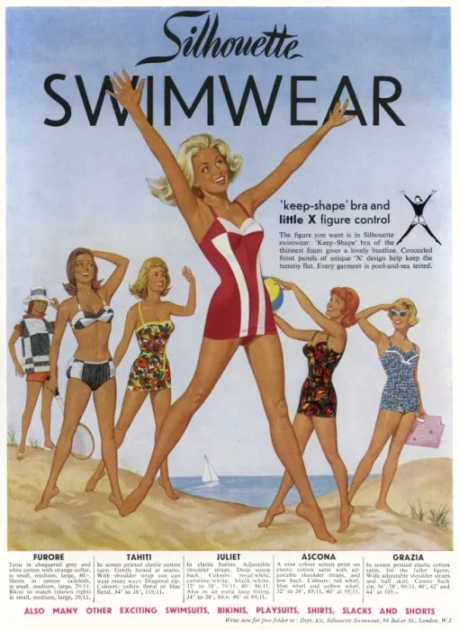 Framed Print : Silhouette swimwear advertisement, 1962