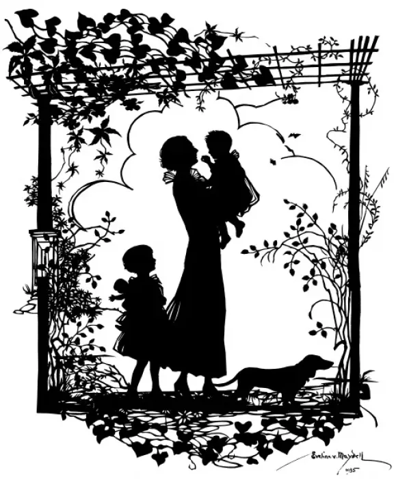 Framed Print : Silhouette of Viscountess Harcourt with her daughters Framed Print : Silhouette of Viscountess Harcourt with her daughters