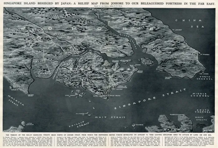 Framed Print : Singapore besieged by Japan, by G. H. Davis Framed Print : Singapore besieged by Japan, by G. H. Davis