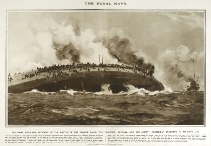 Framed Print : Sinking of the Blucher in Great War Deeds, WW1 Framed Print : Sinking of the Blucher in Great War Deeds, WW1