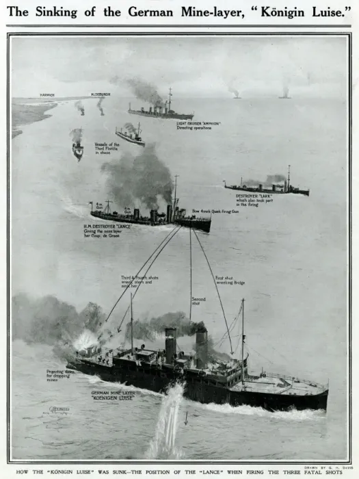 Framed Print : Sinking of German ship, Konigin Luise, by G. H. Davis Framed Print : Sinking of German ship, Konigin Luise, by G. H. Davis