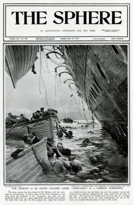 Framed Print : The sinking of the Lusitania by a German submarine 1915 Framed Print : The sinking of the Lusitania by a German submarine 1915