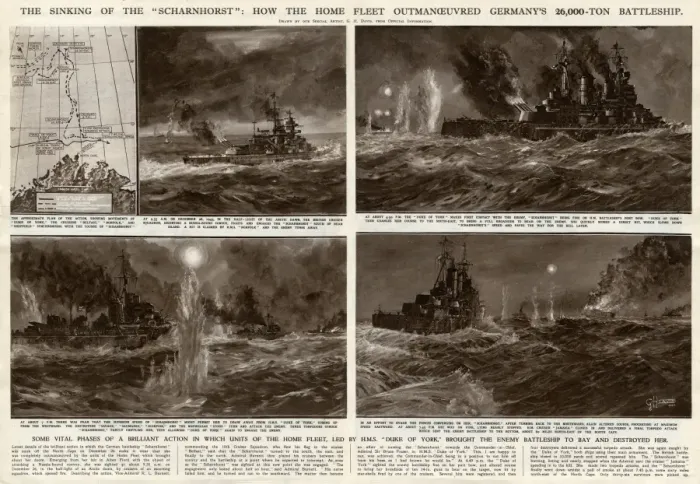 Framed Print : Sinking of the Scharnhorst by G. H. Davis Framed Print : Sinking of the Scharnhorst by G. H. Davis