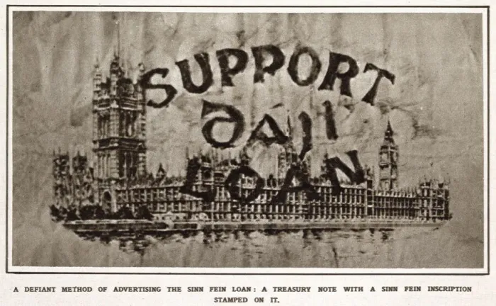 Framed Print : The Sinn Fein Loan. A treasury note with a Sinn Fein inscription stamped on it