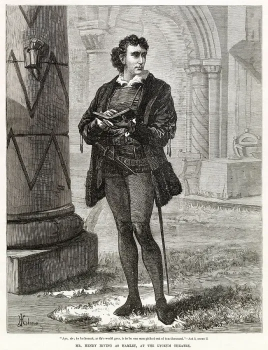 Framed Print : Sir Henry Irving as Hamlet at the Lyceum Theatre. Date: 1874